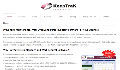 KeepTrak Preventive Maintenance and Work Request Software