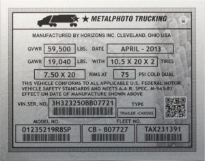 Metalphoto Trucking VIN Tag Plate