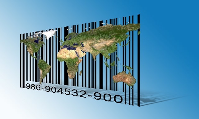 World map on a barcode label