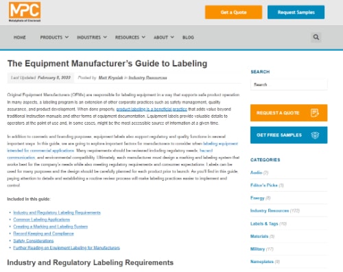 The Equipment Manufacturer’s Guide to Labeling